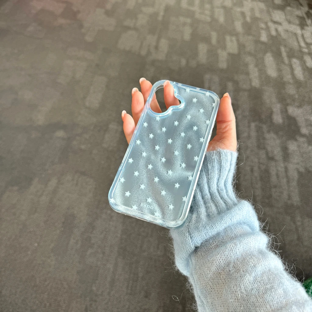 Korean Style Translucent Light Blue Star Shockproof Phone Case