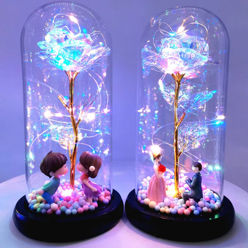 Eternal Rose LED Light Foil Flower In Glass Cover Night Lights Valentines Day Gifts Lamp Decor for For Home Bedroom Wedding Gift