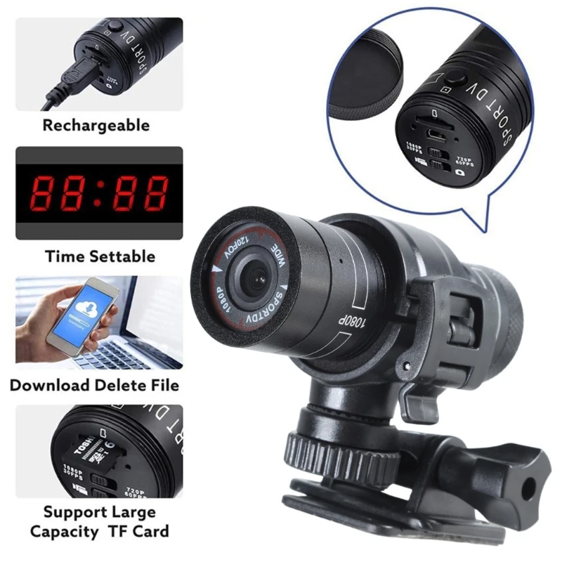 Caméra Sport Vélo 1080P 120° Étanche - Enregistreur Cyclisme