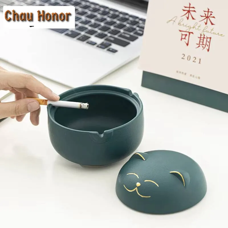 Lucky Cat Ceramic Ashtray Aesthetic Tobacco Shop Tobacco Smoke Odor Removal Ash Tray Weed Smoking Tearoom Supplies Gift