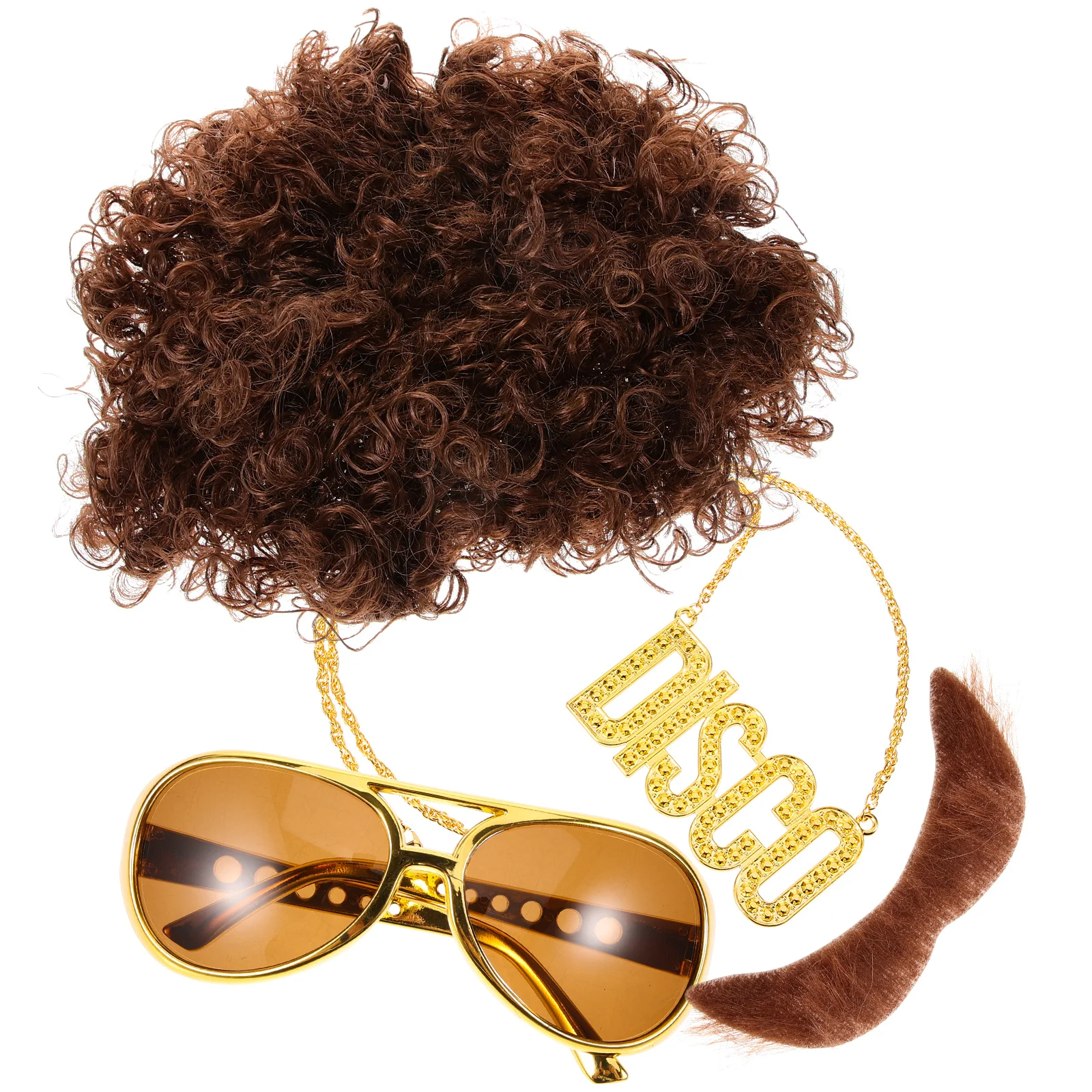 

Disco Party Glasses Set Man Mens Sunglasses Funky Afro Wigs Silk Accessories