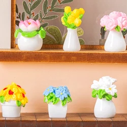 6pc 1:12 Dollhouse Miniature Colorful Flowers Vase Potted Plants Flowerpot Bonsai Model Doll House Garden Home Decor Accessories