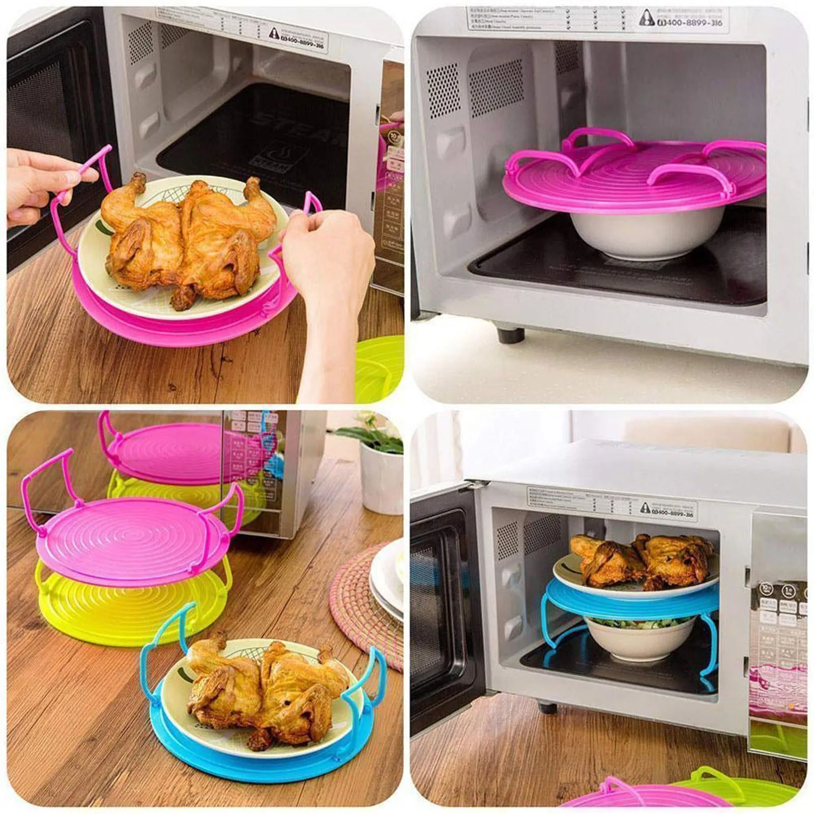 Multifunction Insulated Heating Tray Rack Plastic Kitchen Gadgets Microwave Steaming Rack Kitchen Storage
