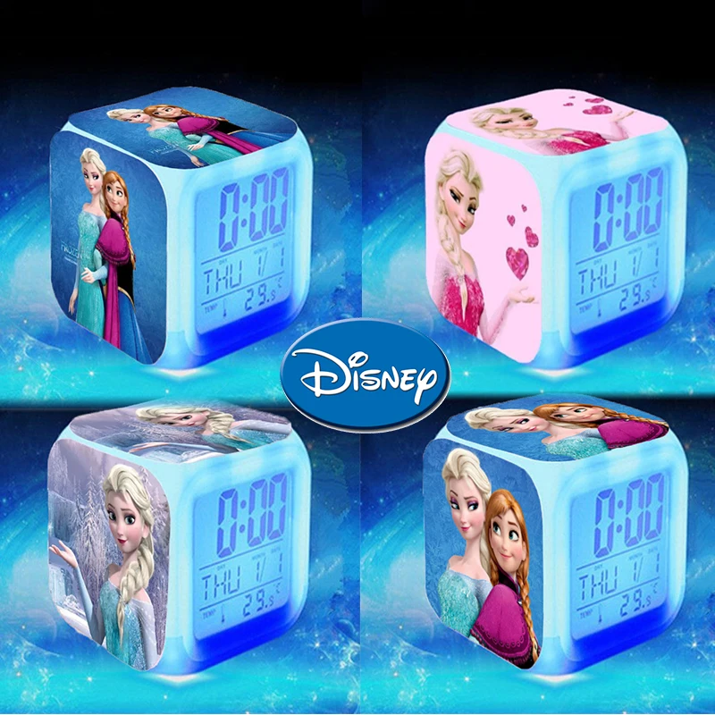 

Disney Elas Anna Cartoon Animation Frozen Colorful Alarm Clock LED Color Changing Square Alarm Clock Gift Best Birthday Gift