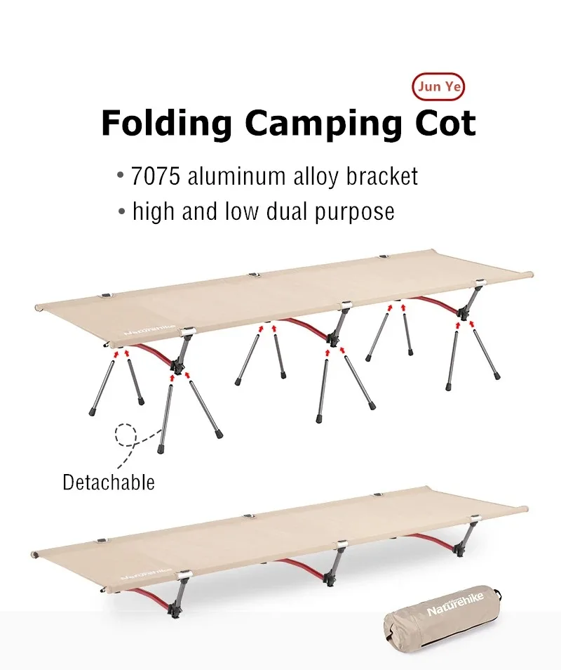 Naturehike 2024 Neues Campingbett mit hoher Belastung, tragbare Klappbetten, höhenverstellbar, einfaches Set, stabil, für Outdoor-Reisen, Wandern, Schlafbett – Detail 2
