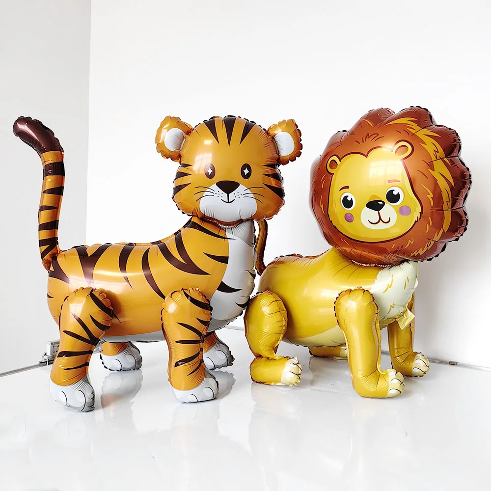 4D Animal Walking Lion Giraffa Balloons Jungle Animal Balloons Zoo Kids Birthday Party Decorations Wild One Birthday Decorations