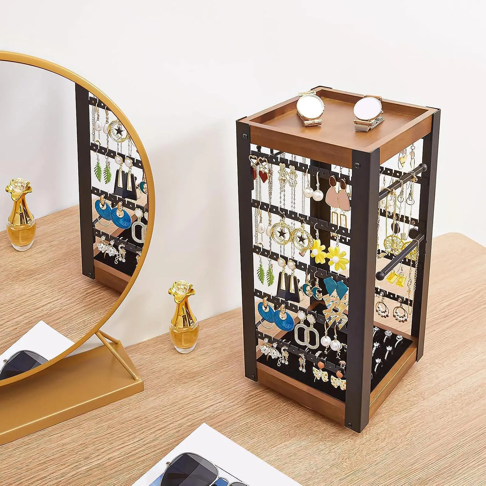 Ring Storage Rack Rotating Jewelry Stand Necklace Ring Storage Rack Multipurpose Necklace ...