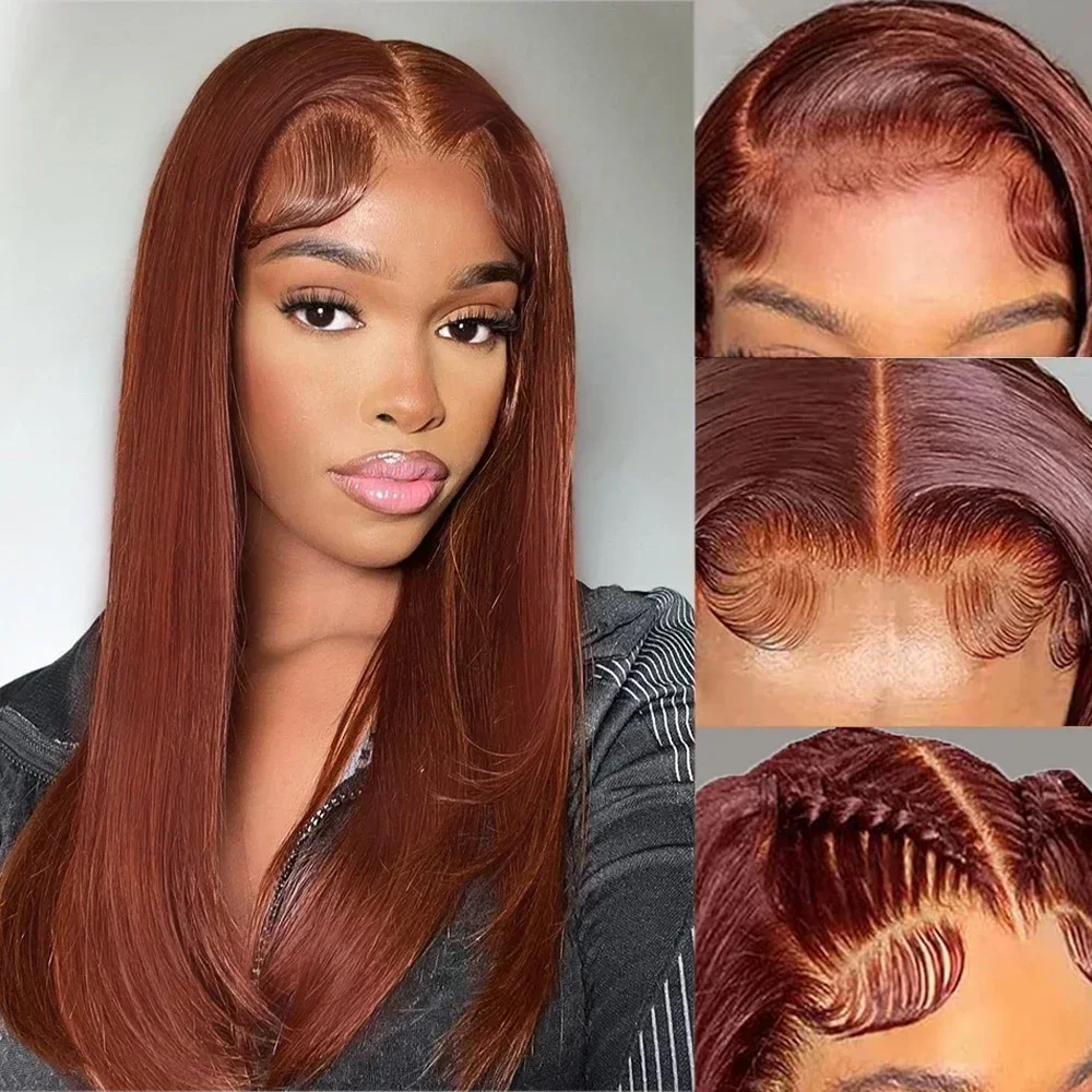 Lace Front Wig for Black Women Reddish Brown Layered Copper Red Synthetic Glueless Straight lace front wig