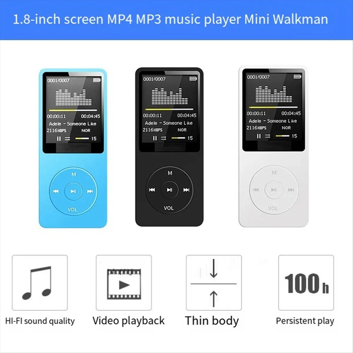T28C MP3 플레이어 USB 충전 녹음 디지털 디스플레이 화면 미디어 휴대용 러닝 워킹 음악 재생 블루