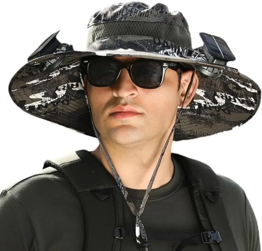 Hat Fan Solar Fan Hat,Outdoor Wide Brim Sun Hat With Built-in