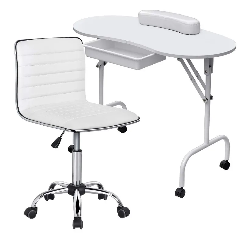 

37-inch Foldable Manicure Table Nail Desk Workstation w/Carrying Case/Wheels for Spa Beauty Salon and Adjustable