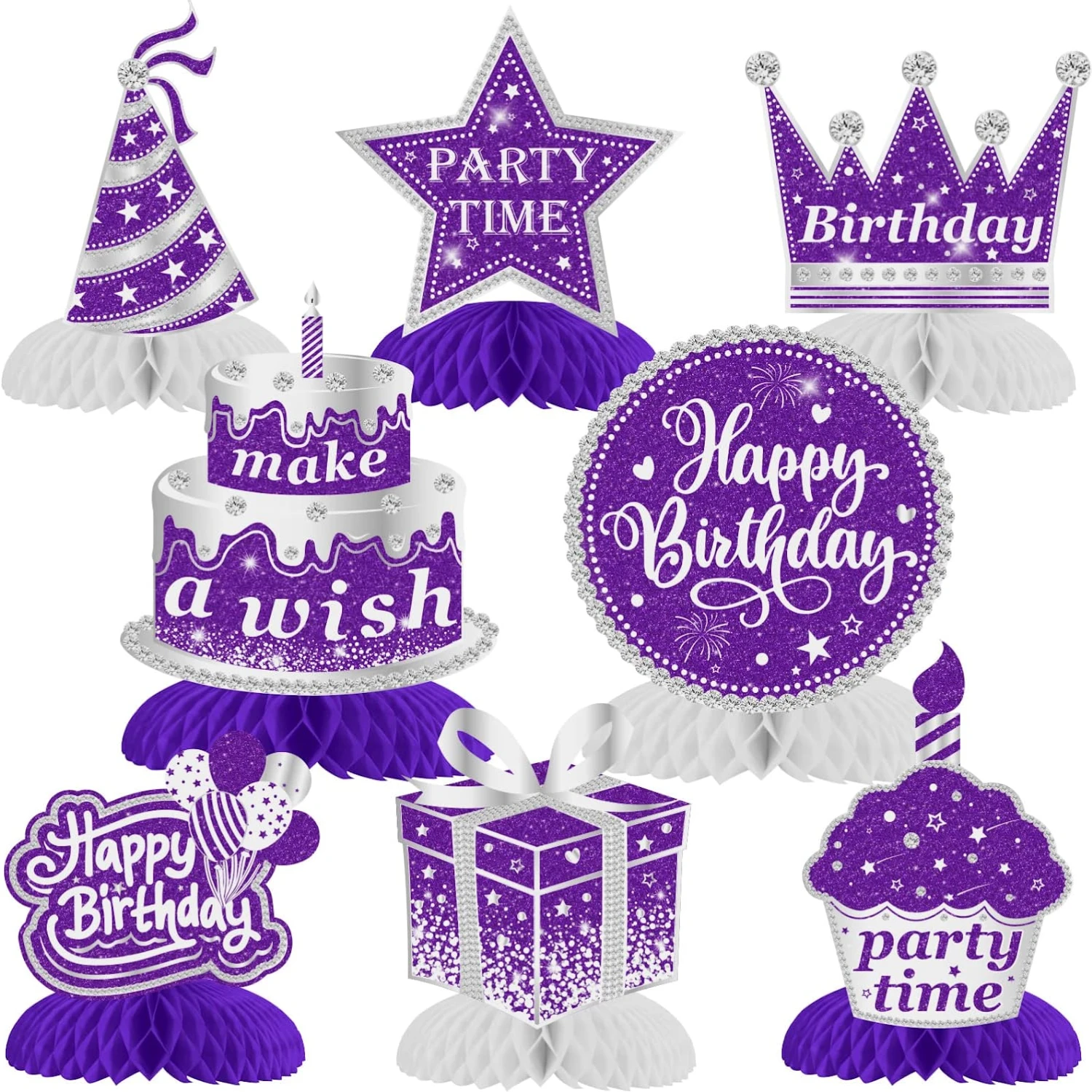 8 pièces Joyeux anniversaire Décorations de fête Fournitures Anniversaire  Nid d'abeille Centres de table d'anniversaire Toppers pour fête d' anniversaire Favoris Photo Booth Accessoires