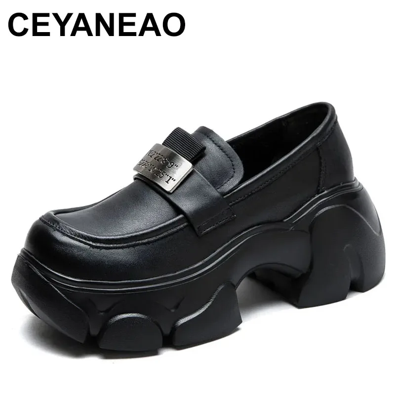 

7cm Ethnic Platform Wedge Chunky Heels Autumn Spring Luxury Round Mary Jane Ladies Women Genuine Leather Fashion Shoes