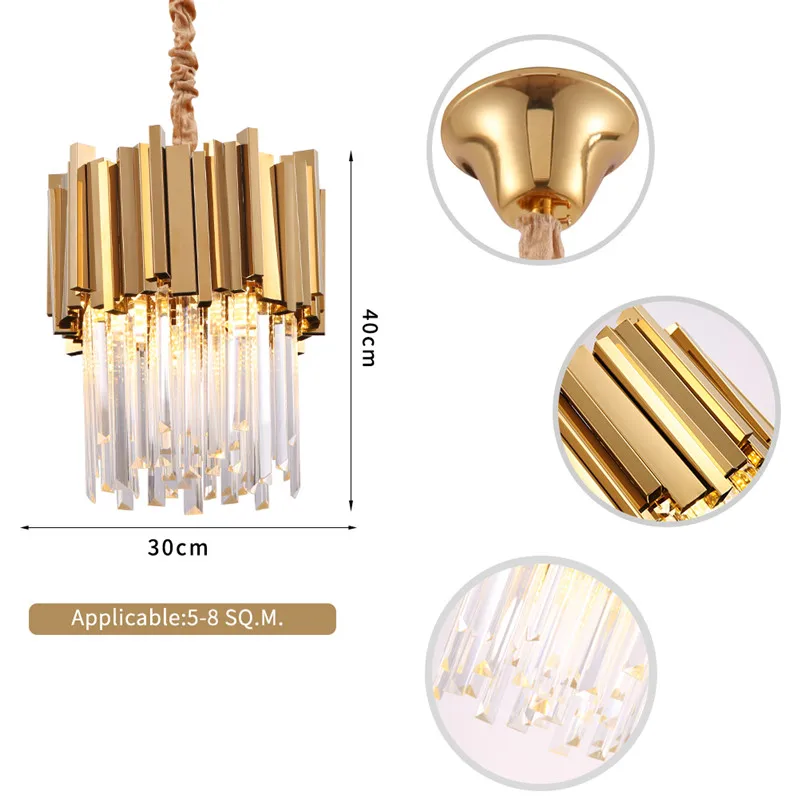 

Modern crystal chandelier for dining room luxury kitchen island chain cristal lamp home decor gold stainless steel light fixture
