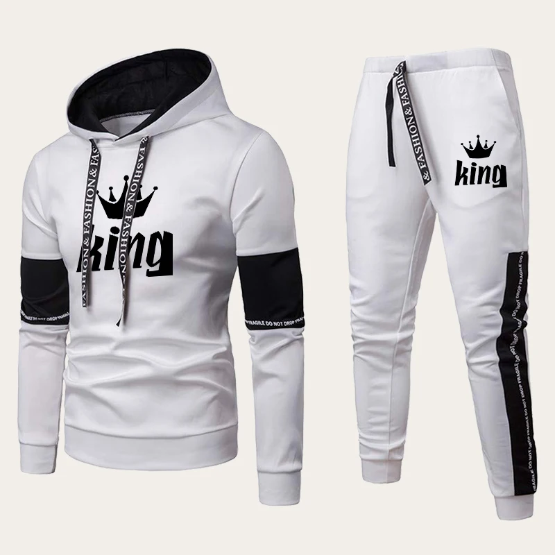 Couples Hooded Tracksuit King or Queen Print Lovers Hoodies Sets Sweatshirt +Jogging Sweapants Suits Men Women Matching Clothing