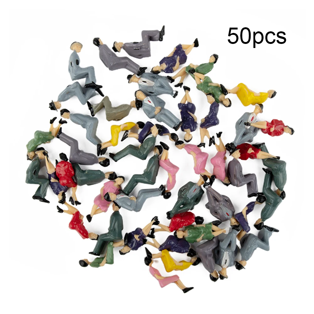 

50Pcs Sitting Plastic Figures 1:32 Miniture People Human Painted Mixed Different Poses Model Train Layout Sand Table Decor