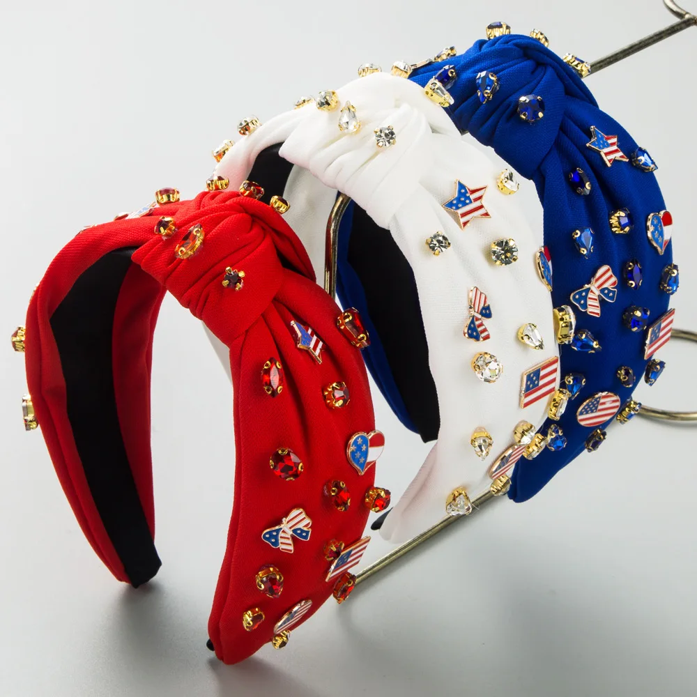 New Creative Red, White and Blue Flag Series Headband Women's Diamond Alloy Accessories Dripping Oil Festival Hair Accessories sneakers american flag sunflower flat sneakers in blue size 37 38 39