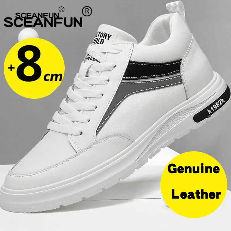 Men Casual Leather Heightening Shoes Increase 6-8cm Sneakers