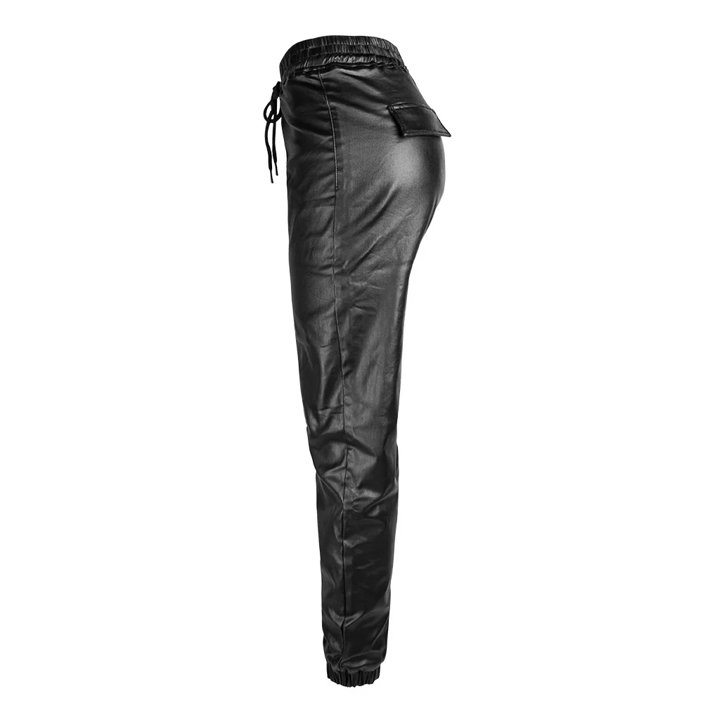 jogger pants Sexy black Autumn winter streetwear leather pants women clothing vintage stacked baggy gothic High waist PU harem pants trousers cargo pants for women