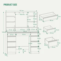 Туалетный столик Hzuaneri с 10 светодиодными шариками, регулируемой яркостью, большим HD-зеркалом, 1 большим ящиком и 8 маленькими ящиками — изображение 6