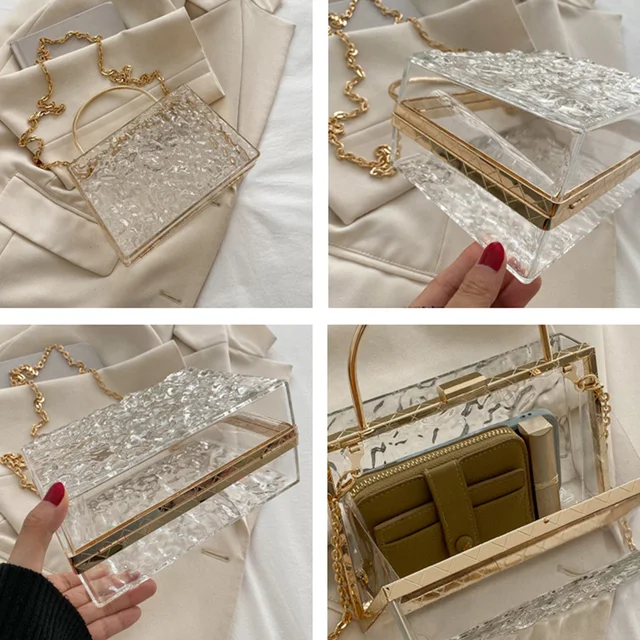 Acrylic Clear Clutch Bag Women's Transparent Handbag Striped Small Square  Hard Box Evening Bag Female Handle Evening Purse X860H - AliExpress