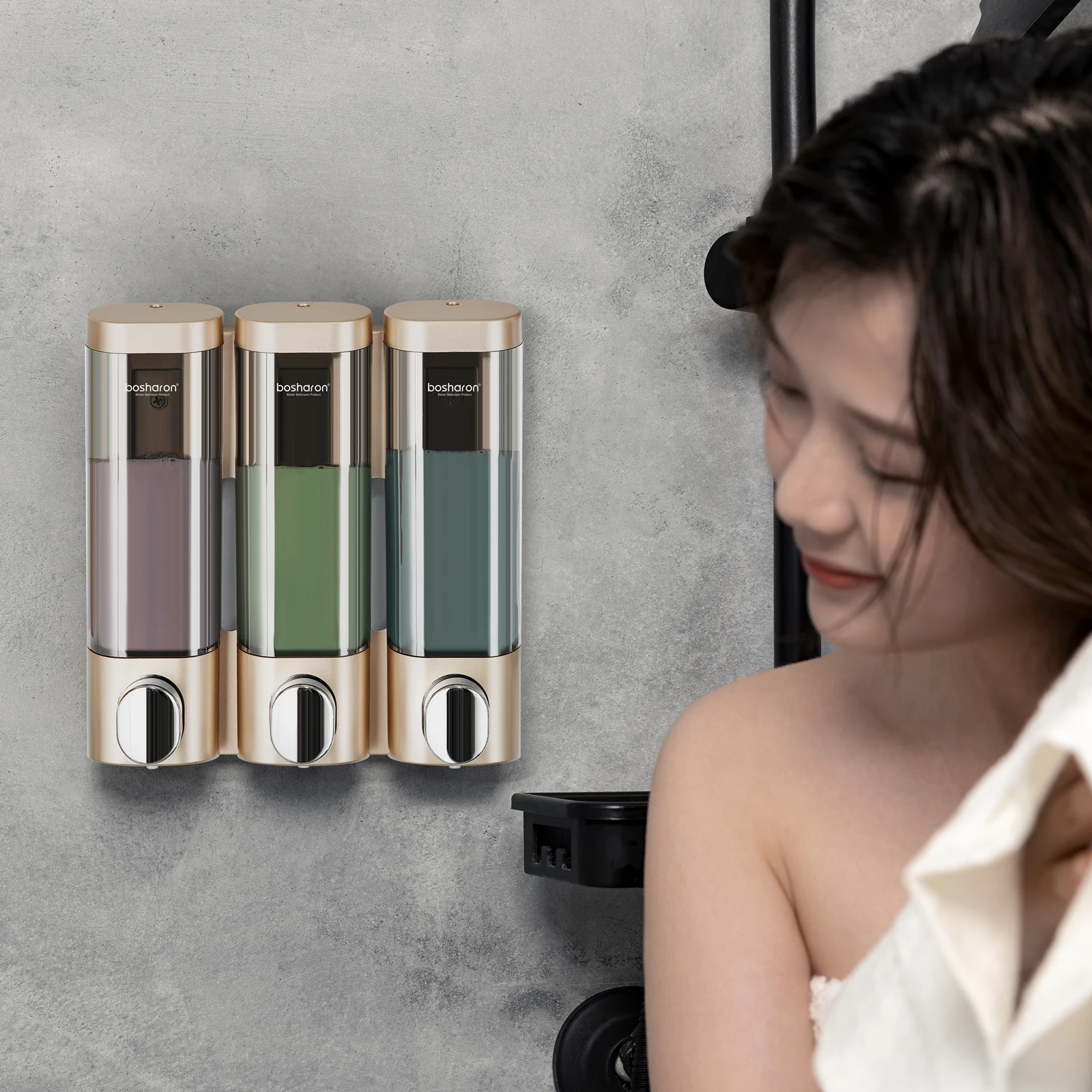 موزع الصابون السائل جدار جبل ABS البلاستيك الثلاثي دش اليد الشامبو مكيف الحمام الصحي زجاجة يدوية 300 مللي * 3 في 1