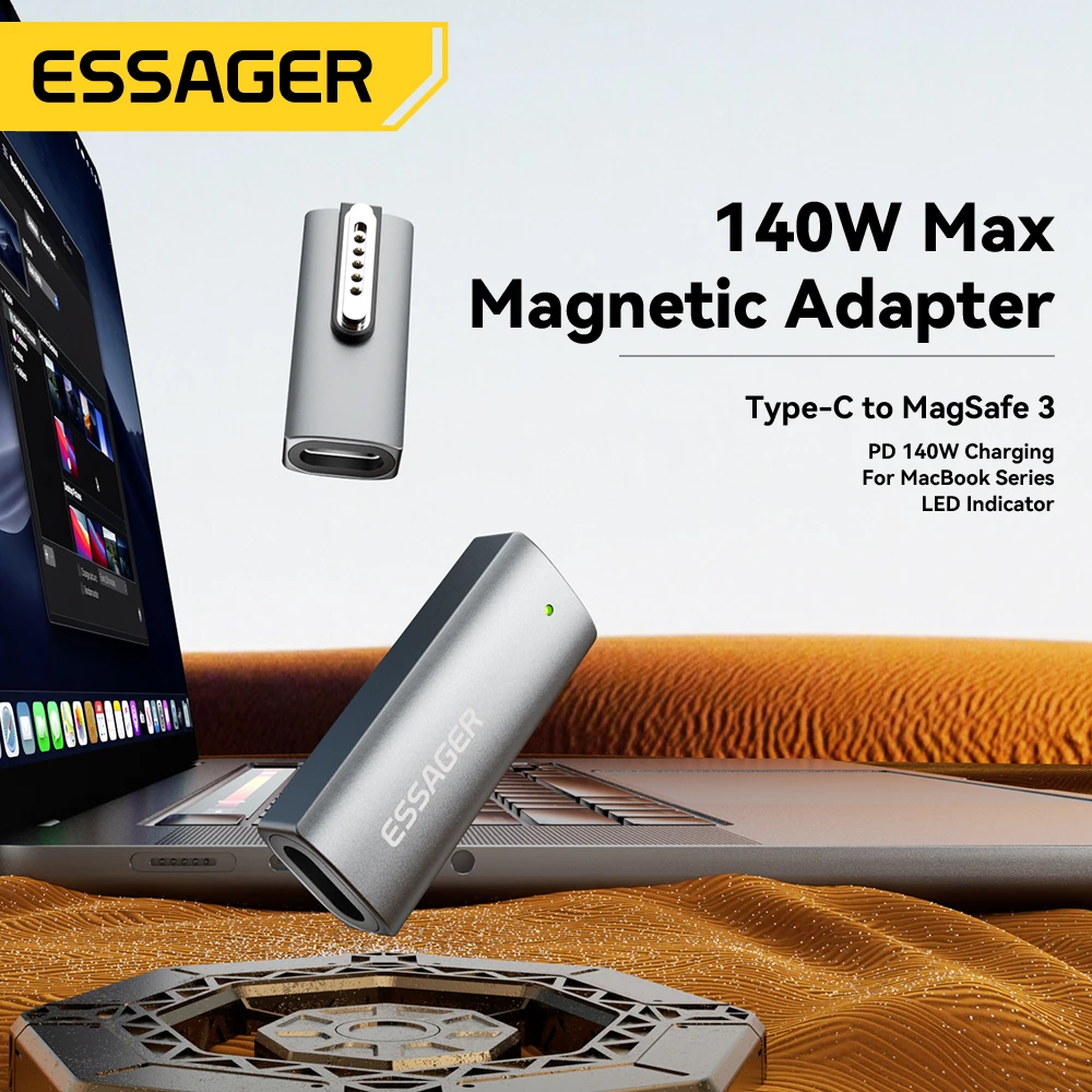 Essager Type-C Female to Magsafe 3 Converter 140W USB-C Magnetic Adapter Connector Laptop PD Charging Plug For MacBook Air/Pro