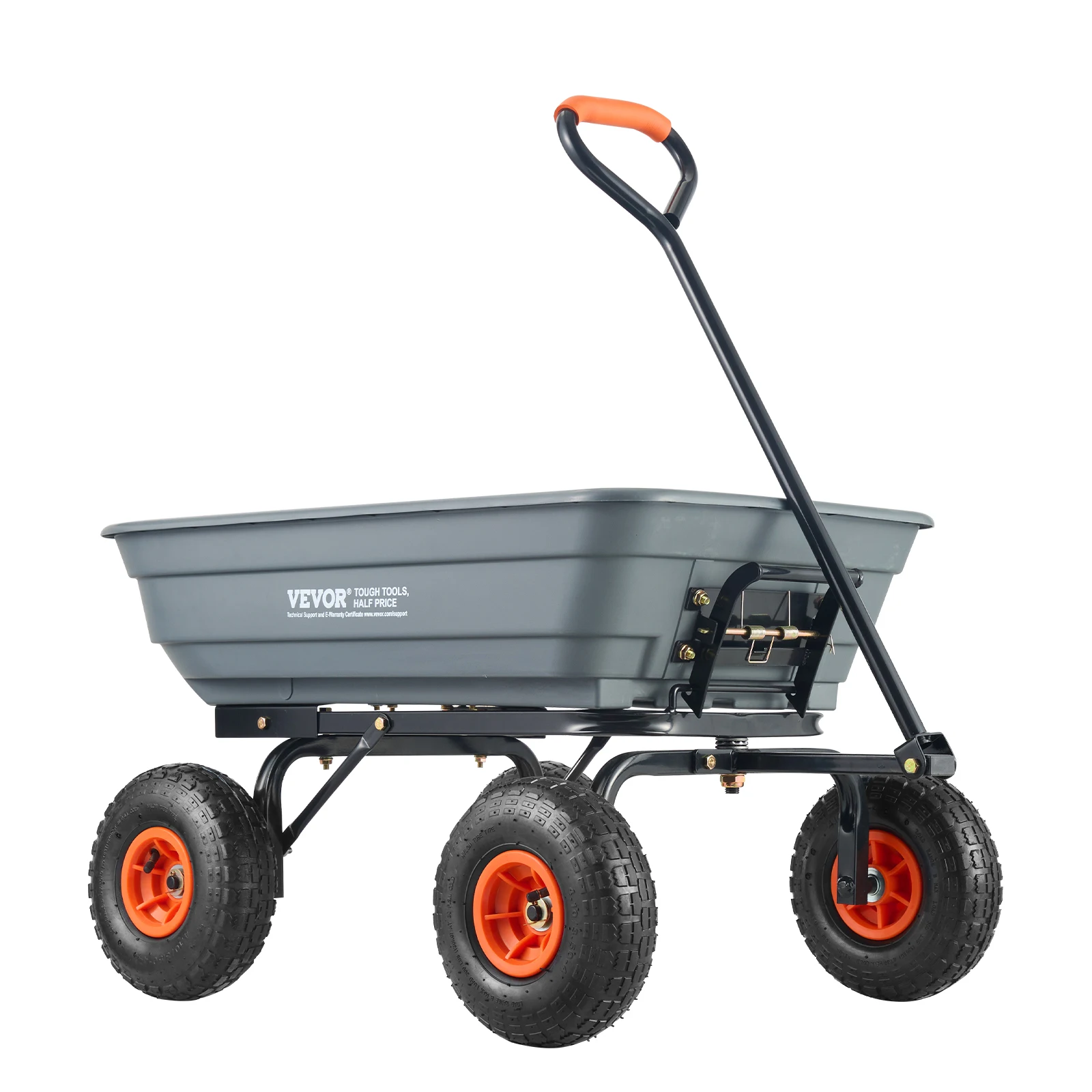 VEVOR Dump Cart Poly Garden Dump Cart with Easy to Assemble Steel Frame Wagon with 2-in-1 Convertible Handle Safe Transport