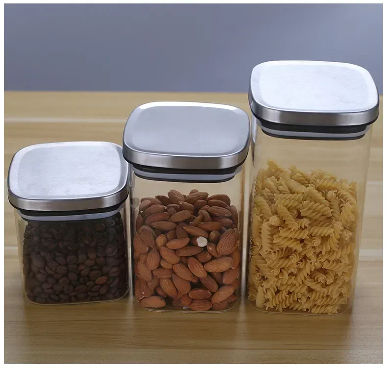 Container for Cereals Glass Sealed Tank Stainless Steel Lid Glass Jar Coffee Bean Storage Tank Kitchen Coarse Food Storage Tank 4