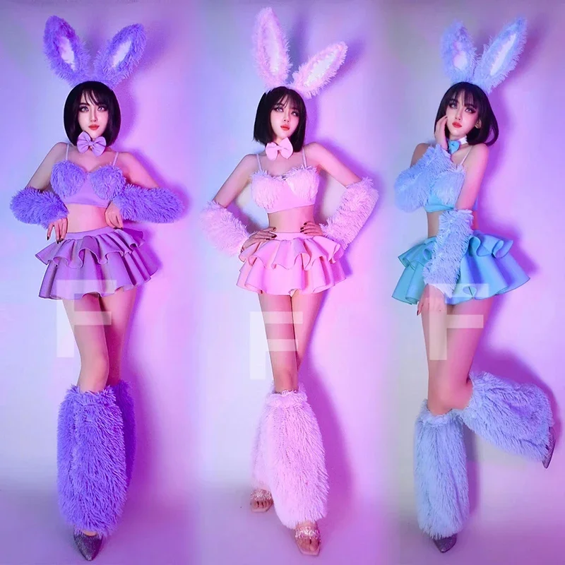 

Bunny Girls Plush Bikini Sleeve Leg Cover Gogo Dance Outfit Nightclub Sexy Jazz Dancing Clothes Rave Festival Clothing