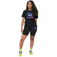 Survêtement imprimé coloré Queen pour femme, t-shirt et short décontractés, tenue de jogging de luxe, été, voyage, court, mode, ensemble 2 pièces 2