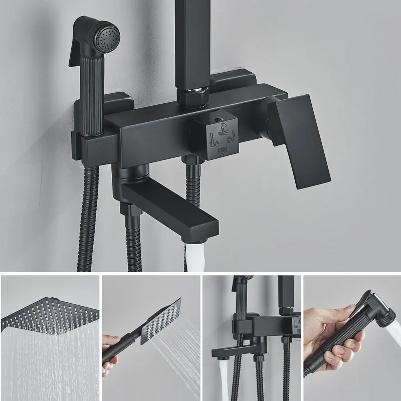 Brass Shower Faucet Bathroom Shower Mixer Crane Rotatable Long Spout Rain Set Spray Column bathroom shower faucet set
