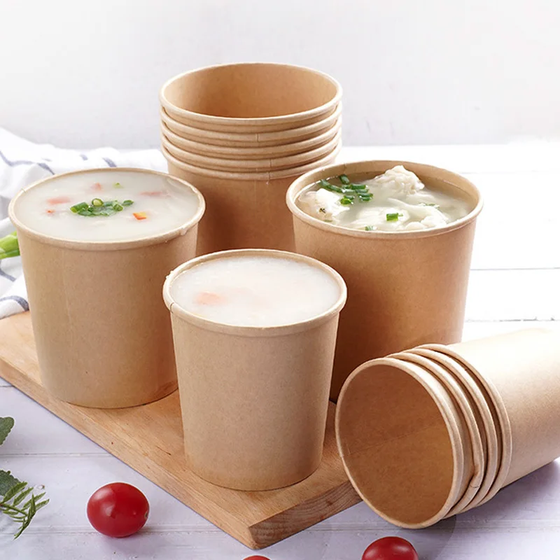 Disposable Lunch Box Disposable Containers 25pcs/set Disposable Packing Boxes Disposable Kraft Paper Bowls For Soup Salad Noodles Lunch Box Sets Take-Away Hot Soup Bowl