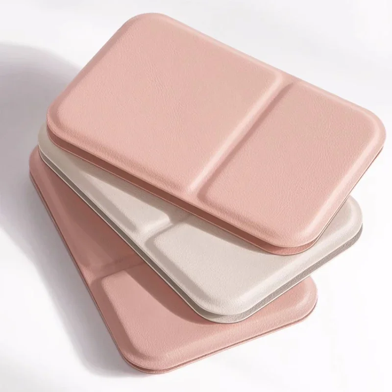 Desktop Makeup Mirror Solid Color PU Leather Simple Portable Handheld Makeup Mirror Foldable Student Compact Cute Pocket Mirror 5