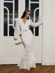 Women's Elegant Lace - Up Flared Sleeve Off - Shoulder Long Dress - M (White Sets)