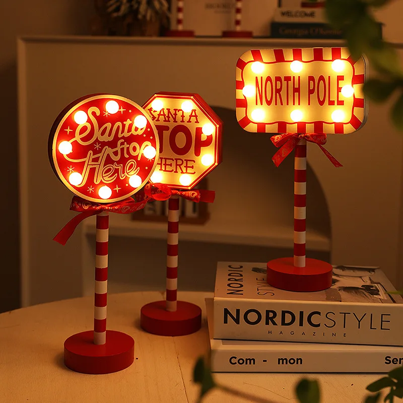 

LED Colored Lights Christmas Wooden Night Lamps Desktop Ornaments Festival Decorative