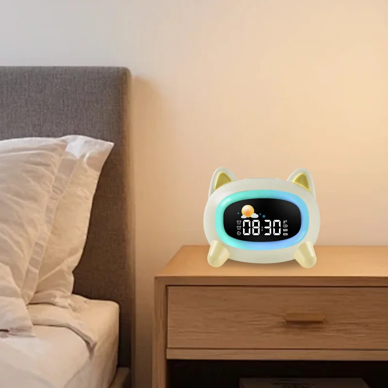 Cute Animal Alarm Clock Sleep Wake Up Colorful Night Light Electronic Digital Multi Function Children Sleep Trainer Home Decor