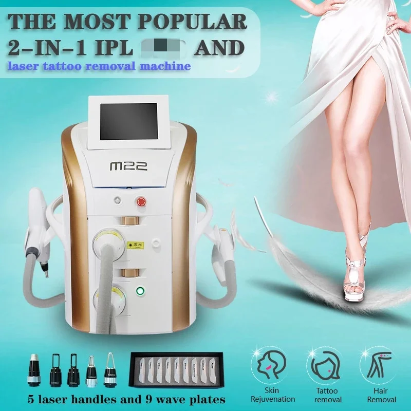 Free Shipping Hot Sale 2 in1 M22 IPL Laser Hair Removal Machine Skin Rejuvenation Nd Yag Laser Tattoo Removal Laser Epilator