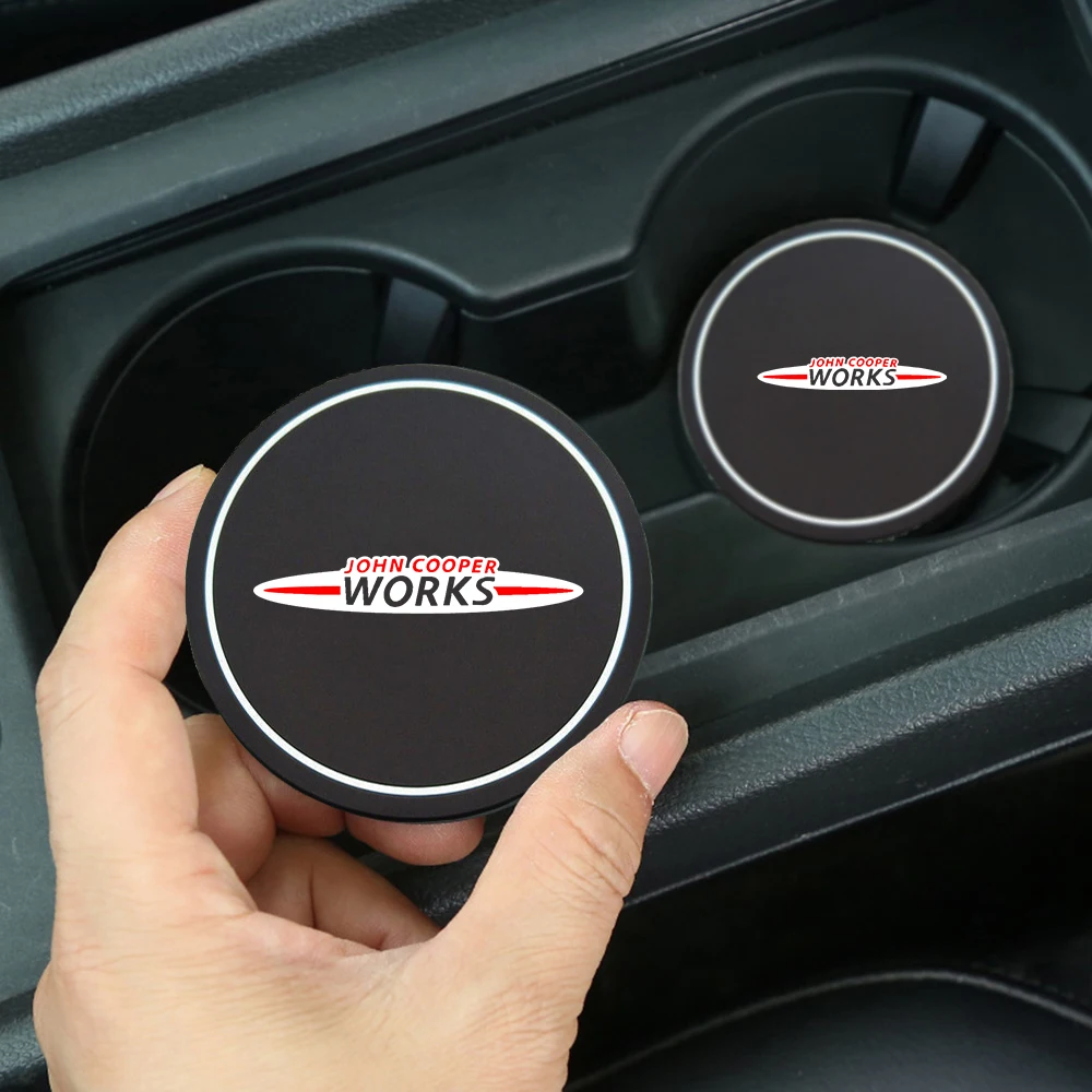 2Pcs Car Coasters Water Cup Slots Non-Slip Mat Waterproof Water Cup Mat Drink Pad For Mini Cooper One S JCW R55 R56 R58 R59 R60 cup holder coasters car coaster pads