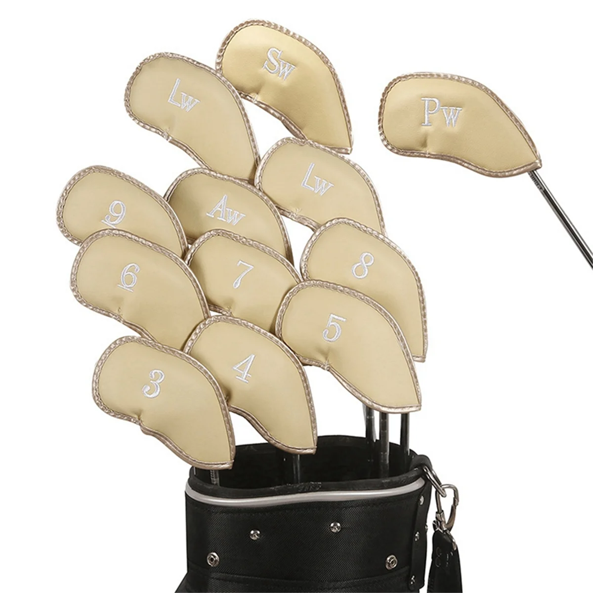 BAAU Hook and Loop Iron Cover Club Cap Cover Embroidery Golf Iron Club Protective Cover,C