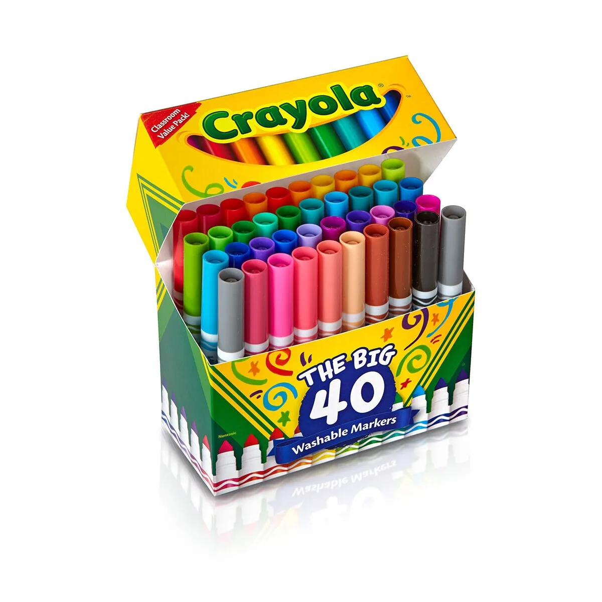 Crayola 울트라 클린 세척 가능 마커, 학교용, 어린이용 학교 선물, 40 가지 클래식 색상