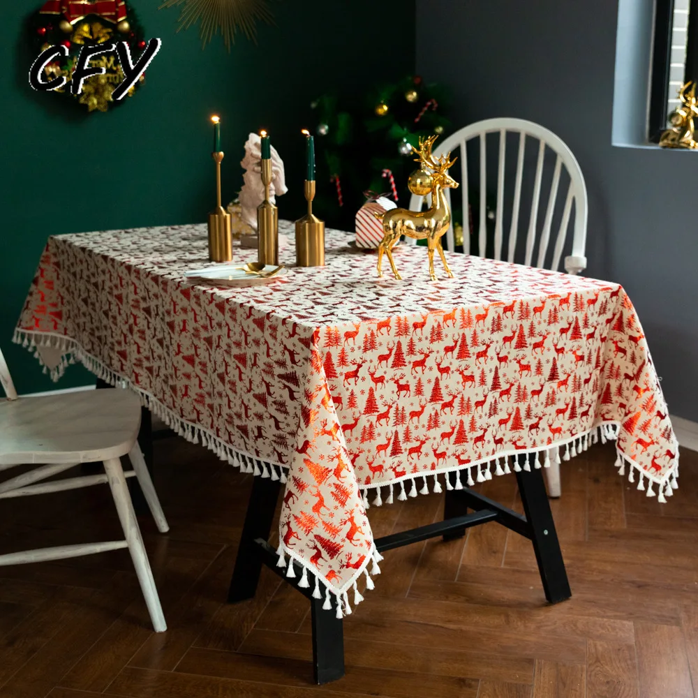 

Cotton Linen Christmas Red Deer Rectangular Tablecloth Pendant Tea Table Pad Meal Cloth Linen Tablecloth Photo Background Cloth