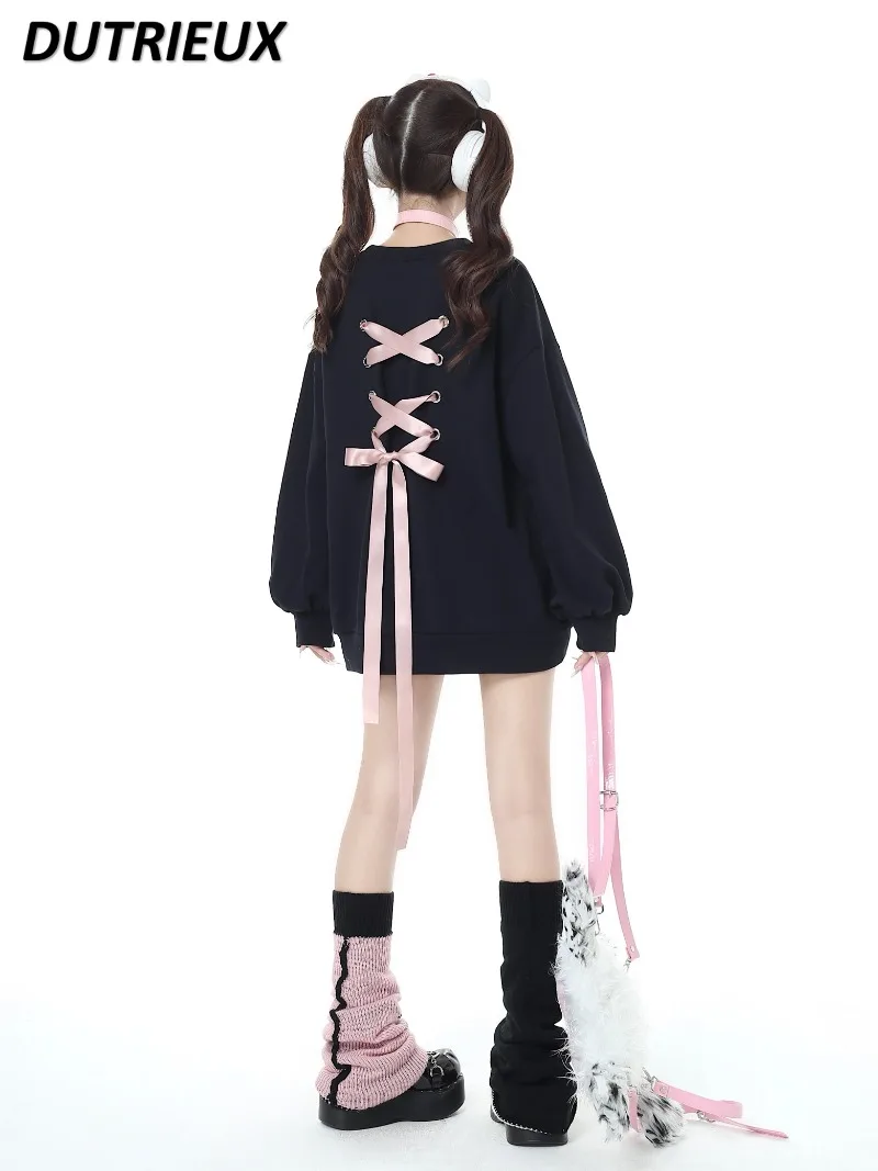 

Sweet Cool Girls Original Bow Bandage Love Round-Neck Sweatshirt Loose All-Match Long-Sleeved Autumn Hoodies Pullover Female