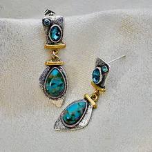 

Retro Gold-plated Silver Zinc Alloy Turquoise Earrings Unique Design Gifts Household Women's Jewelry Accessories Earrings