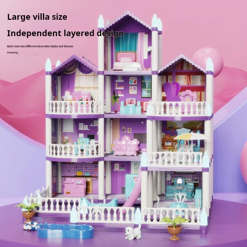 DIY Princess Castle Luminous Villa Set Girls Toy Doll House Children Play Model Play House Toys for Kids Girls Christmas Gifts
