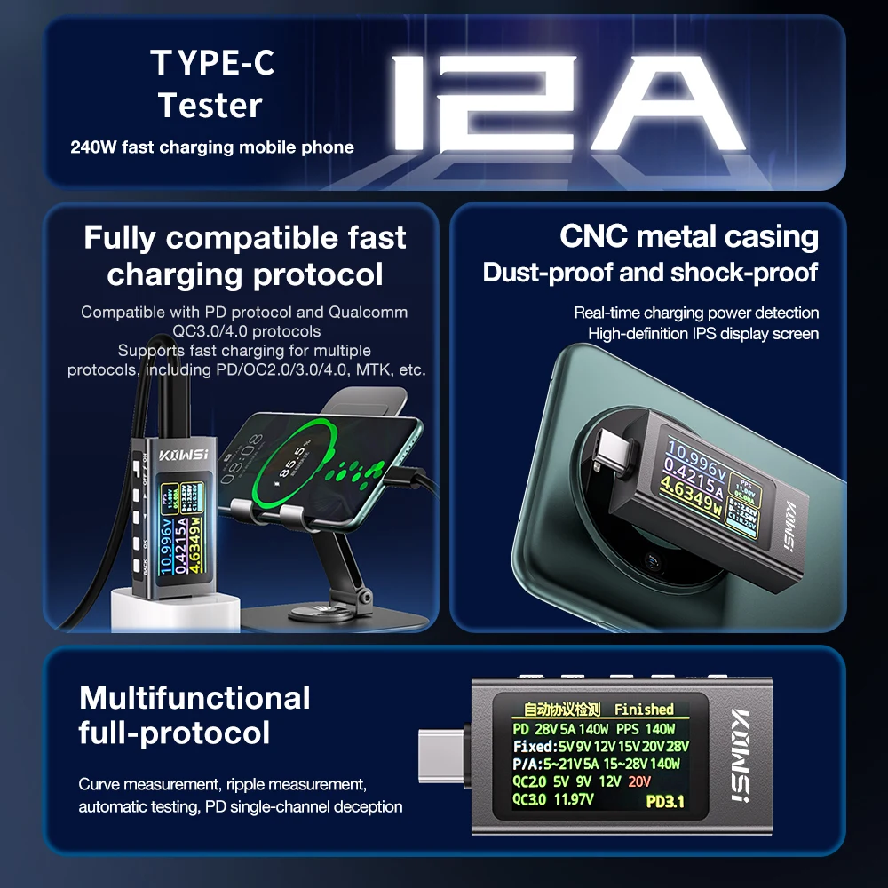 Type-C Tester with Color Screen Display - Voltage & Current Meter and Power Monitor