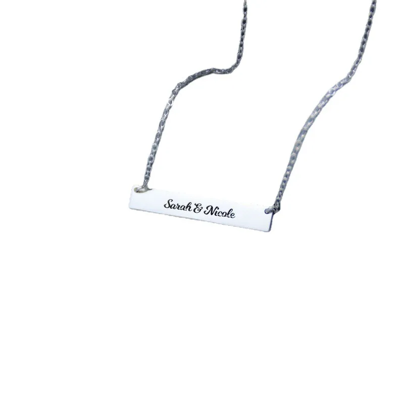 Classic 925 Sterling Silver Engraving Name Necklace Bar Shape Custom Letter Pendant Necklace For Women Party Gifts Jewelry