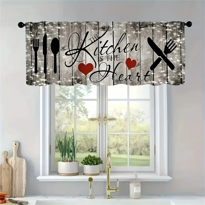 Minimalist Kitchen Curtains with Knife & Fork Text Design – Easy Install Window Decor 5