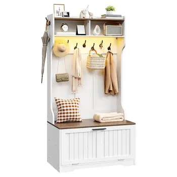 LED Hall Tree with Bench & Shoe Storage 5