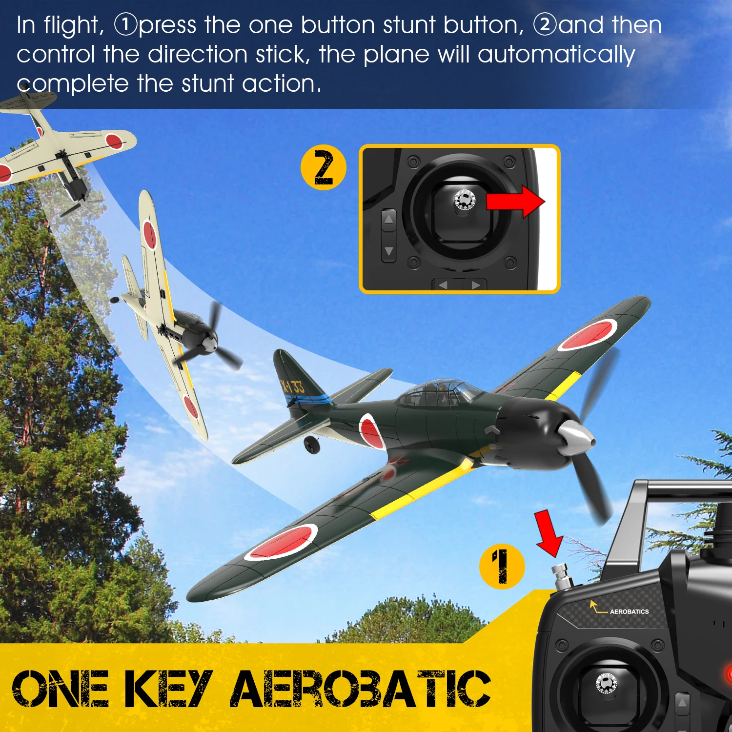 Volantex RC Plane 2.4G 4CH Remote Control Airplane EPP 400mm Wingspan 6-Axis Aerobatic Fighter 761-15 Zero Fighter RTF 4